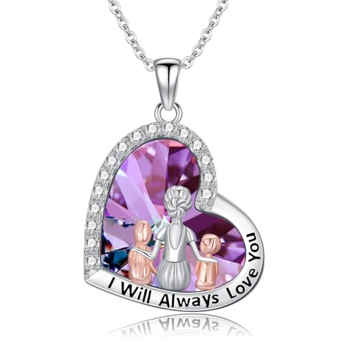 Shusukue Mutter und Tochter Silberkette Kristall Herzförmige Halskette für Damen 925 Silber Schmuck Muttertagsgeschenk Damen(Söhne und eine Tochter) von Shusukue