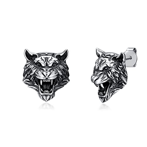 Shusukue Tiger Ohrstecker Silber 925 Schwarze Ohrstecker Unisex Ohrstecker für Herren Damen von Shusukue