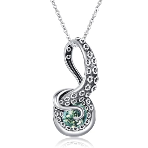 Shusukue Octopus Tentacles Halskette mit Moosachat 925 Sterling Silber Octopus Anhänger für Frauen Grüner Ozean Schmuck von Shusukue
