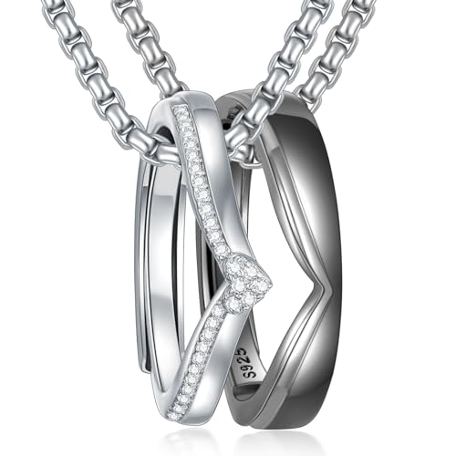 Shusukue Partner Verlobungsring Halskette für Paare 925 Sterlingsilber Pärchen schmuck Couple Geschenk für Freundin Freund Bf Gf Sie und Ihn von Shusukue
