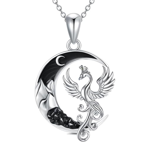 Shusukue Phönix Halskette 925er Sterlingsilber Phönix-Anhänger mit schwarzer Halbmond-Halskette Nirvana Wiedergeburt Phönix Schmuck Damengeschenk Gothic-Schmuck für Damen Shusukue Phönix Halskette 925er Sterlingsilber Phönix-Anhänger mit schwarzer Halbmond-Halskette Nirvana Wiedergeburt Phönix Schmuck Damengeschenk Gothic-Schmuck für Damen von Shusukue