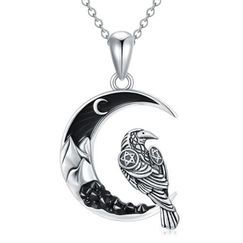 Shusukue Raben Halskette 925er Sterlingsilber Raben Anhänger mit schwarzer Halbmond Halskette Wikinger Raben Schmuck Damengeschenke Gothic Schmuck Halloween Geschenke für Frauen Shusukue Raben Halskette 925er Sterlingsilber Raben Anhänger mit schwarzer Halbmond Halskette Wikinger Raben Schmuck Damengeschenke Gothic Schmuck Halloween Geschenke für Frauen von Shusukue