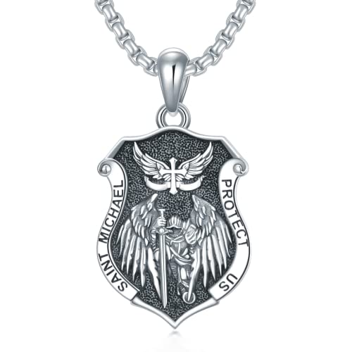 Shusukue Saint Michael Kette 925 Sterling Silber, Erzengel St. Michael Amulett Schutzpatron Halskette, Medaillen Gebetsmünzen Anhänger Christlicher Religiöser Schmuck für Frauen Männer von Shusukue