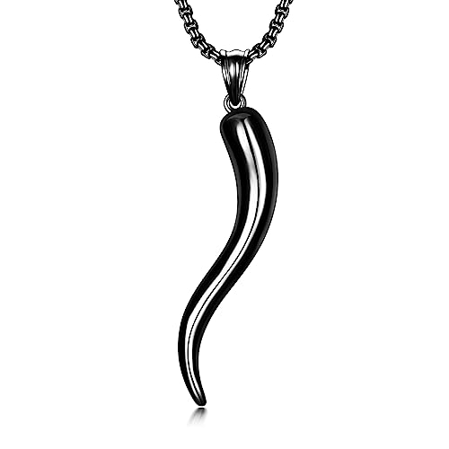 Shusukue Schwarz Italienisches Hörner Kette Cornicello Anhänger Amulett Schmuck Silber 925 für Herren Männer von Shusukue