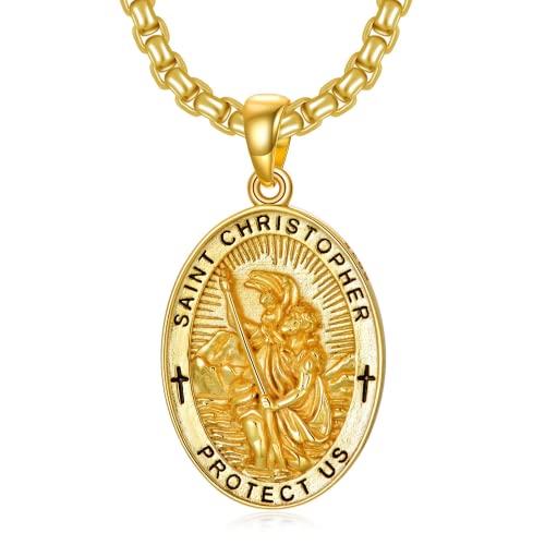 Shusukue St. Christoph Kette, Saint Christoph Amulett Schutzpatron Halskette 925 Sterling Silber, Medaillen Gebetsmünzen Anhänger Christlicher Religiöser Schmuck für Frauen Männer (Gold) von Shusukue