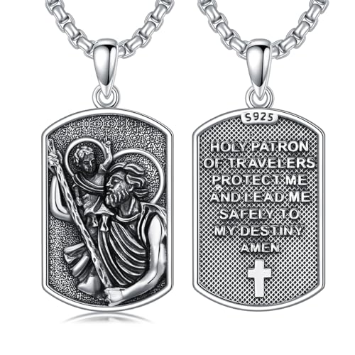 Shusukue St. Christoph Kette Sterling Silber Saint Christoph Amulett Schutzpatron Halskette Medaillen Gebetsmünzen Anhänger Christlicher Religiöser Schmuck für Frauen Männer von Shusukue