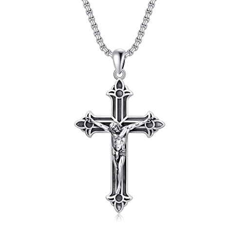Shusukue Heiliger Kreuz Kette Herren Silber 925 Jesus Kruzifix Halskette mit Anhänger Amulett Geschenke von Shusukue