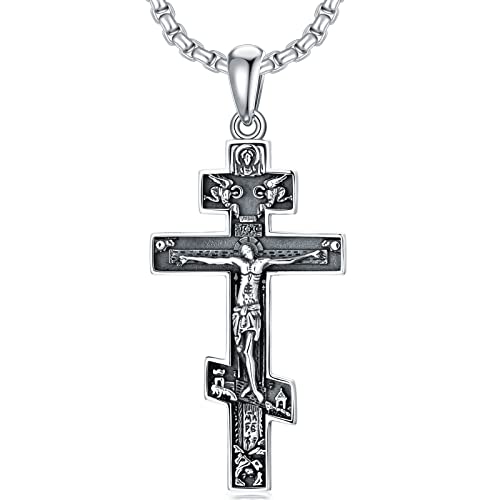 Jesus Kreuz Kette 925 Silber Cross Necklace Katholische Kruzifix Halskette Anhänger Christlicher Religiöser Schmuck von Shusukue