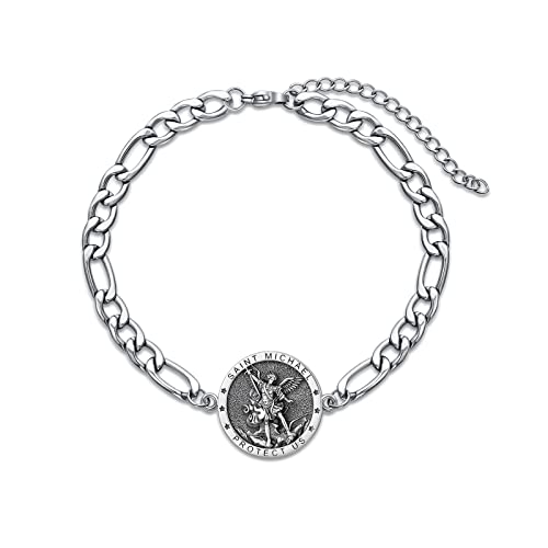 St. Michael Armband 925 Sterling Silber Erzengel Amulett Schutzpatron Verstellbares Armbänder Gebetsmünzen Religiöser Schmuck für Männer Herren von Shusukue