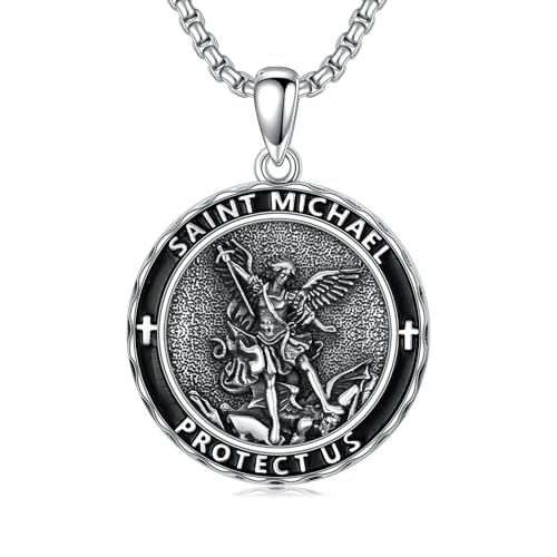 Shusukue St. Michael Kette 925 Sterling Silber Erzengel Michael Amulett Schutzpatron Halskette Medaillen Gebetsmünzen Anhänger Christlicher Religiöser Schmuck für Frauen Männer von Shusukue