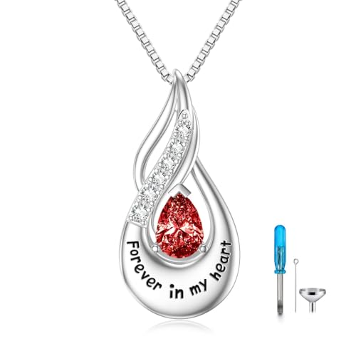 Shusukue Urnenketten für Asche 925 Sterlingsilber Tropfenform Geburtsstein Januar Unendlichkeits Gedenkkette Für immer in meinem Herzen Asche Anhänger zum Befüllen von Shusukue