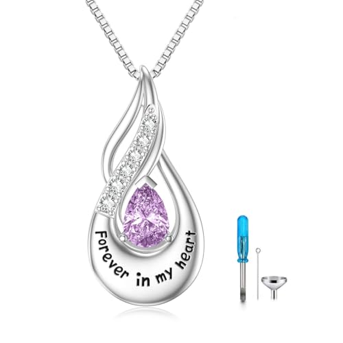 Shusukue Urnenketten für Asche 925 Sterlingsilber Tropfenform Geburtsstein Juni Unendlichkeits Gedenkkette Für immer in meinem Herzen Asche Anhänger zum Befüllen von Shusukue