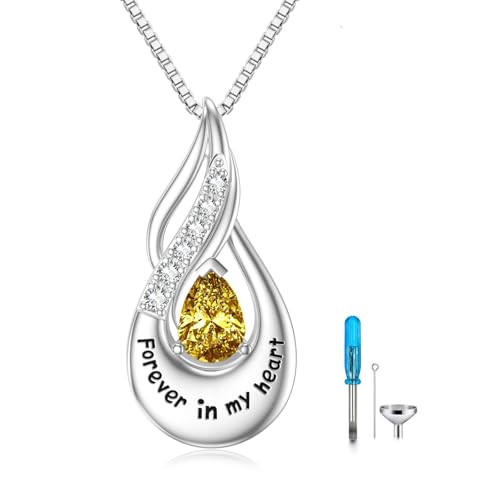 Shusukue Urnenketten für Asche 925 Sterlingsilber Tropfenform Geburtsstein November Unendlichkeits Gedenkkette Für immer in meinem Herzen Asche Anhänger zum Befüllen von Shusukue