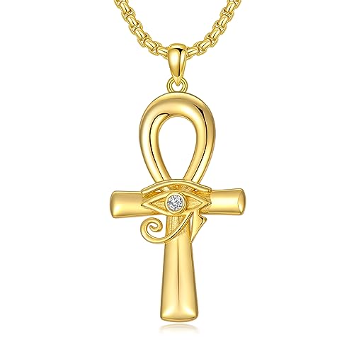 Shusukue Vergoldet das Auge des Horus Kette 925 Silber Ankh Kreuz Amulett Halskette Ägyptischer Anhänger von Shusukue