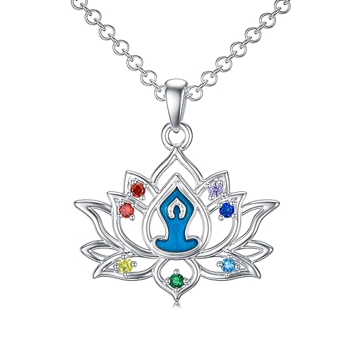 Shusukue Yoga Chakra Kette Damen Lotusblüte Lotus Chakra Halskette Silber 925 Kettenanhänger von Shusukue