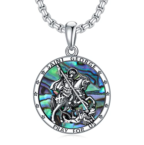 St.George Medaille Kette 925 Sterling Silber Religiöser Rund Medaille Kette Christopher Beschützer Talisman Anhänger Religiöse Schmuck für Frauen Männer von Shusukue