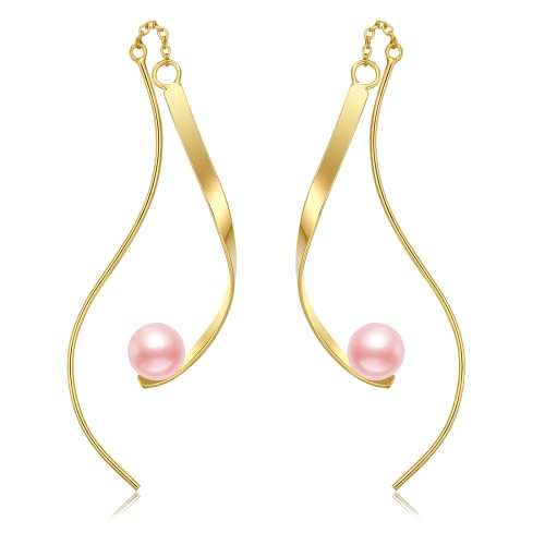 Tropfen Ohrringe Für Frauen,925 Sterling Silber Rosa Imitation Pearl Dangle Ohrringe Hypoallergen Lightweight Drop Anhänger Schmuck Ohrringe Für Damen Mehrere Farben und Größen von Shusukue