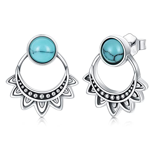 Türkis Ohrringe Damen 925 Sterling Silber - Boho Vintage Lotusblüte Schmuck - Geschenke für Mutter, Frauen, Mädchen von Shusukue