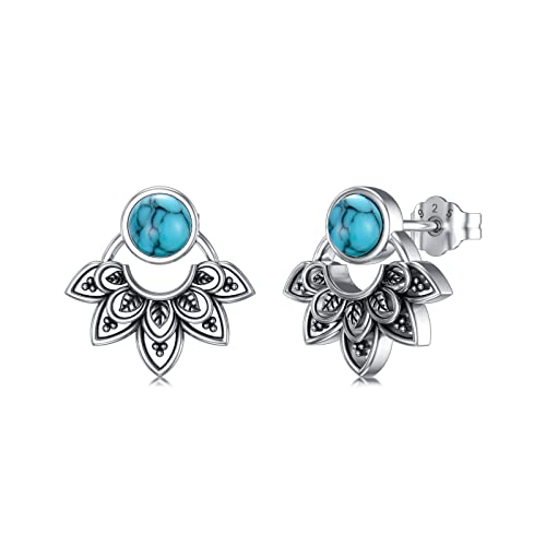Türkis Ohrringe Damen 925 Sterling Silber Lotusblüte Ohrstecker Boho Vintage Schmuck Geschenke für Mutter Frauen Mädchen von Shusukue