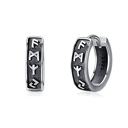 Unisex Schwarz Creolen 925 Sterling Silber Wikinger Rune Creolen Ohrringe Schlafen Kreolen Ohrringe Klapp Creolen Ohrringe Ohrschmuck Geschenk für Männer Frauen… von Shusukue