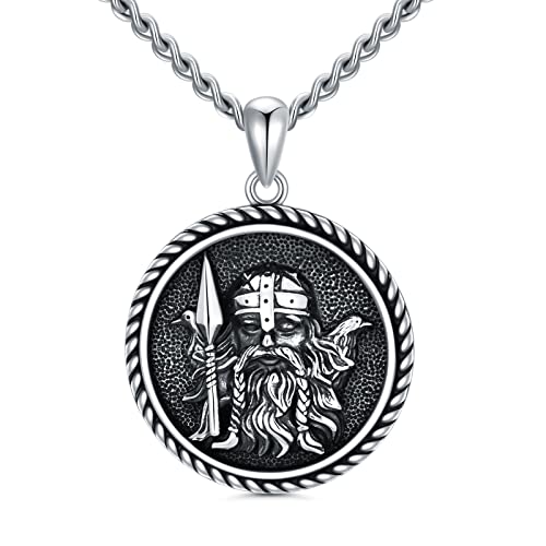 Shusukue Wikinger Anhänger Kette 925 Sterling Silber Odin Anhänger Kette mit Raben Nordische Schwarz Kette Wikinger Amulett Schmuck für Herren Männer Vater von Shusukue