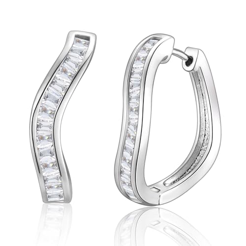 Silber Creolen Ohrringe für Damen Frauen, Zirkonia Ohrringe Geometrie Breit Kreolen 21 mm von Shuxin