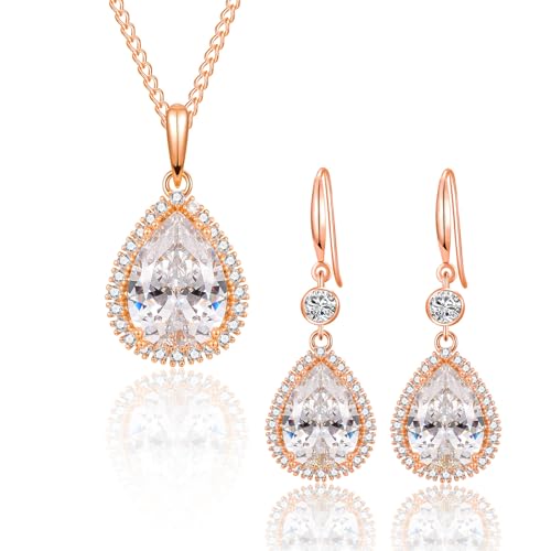 Schmuckset für Damen, Halskette & Ohrringe Set, Rosegold Schmuck Set mit 5A Zirkonia für Frauen Braut Schmuckset für Damen, Halskette & Ohrringe Set, Rosegold Schmuck Set mit 5A Zirkonia für Frauen Braut von Shuxin