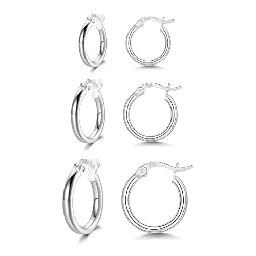 Shuxin Creolen Silber Damen Ohrringe, 3 Paare 925 Sterling Silber Creolen Ohrringe Set, Silber Klein Rund Schlafen Kreolen Ohrringe für Frauen Mädchen, Durchmesser in 13/16/20mm von Shuxin