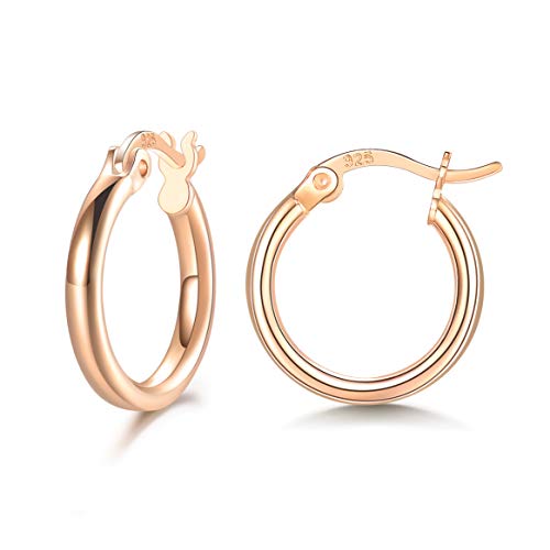 Shuxin Creolen Silber Damen Ohrringe, 925 Sterling Silber Rose Gold Creolen Ohrringe, Durchmesser 16mm Klein Schlafen Kreolen Ohrringe, Hypoallergen Unisex Creolen Ohrringe, Kommt in Schmuck Box von Shuxin