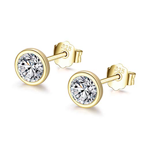 Shuxin Silber Damen Ohrstecker Ohrringe, 925 Sterling Silber Gold Zirkonia Ohrstecker Ohrringe, Silber Unisex 3mm Klein Schlafen Knorpel Ohrstecker mit 5A Zirkonia, Kommt in Schmuck Geschenk Box von Shuxin