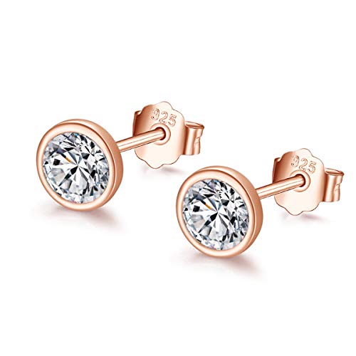 Shuxin Silber Damen Ohrstecker Ohrringe, 925 Sterling Silber Rose Gold Zirkonia Ohrstecker Ohrringe, Silber Unisex 6mm Klein Schlafen Knorpel Ohrstecker mit 5A Zirkonia, Kommt in Schmuck Geschenk Box von Shuxin