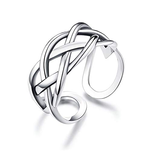 Shuxin Silber Damen Ring, 925 Sterling Silber Vintage Retro Daumen Ring, Verstellbar Hochzeitsringe Eheringe Verlobungsring Trauringe, Unisex Veränderbar Keltisch Knoten Knöchel Zehenringe Öffnen Ring von Shuxin