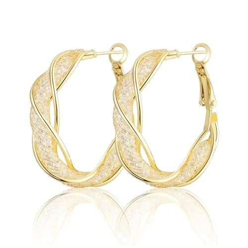 Silber 925 Ohrstecker Creolen für Damen Frauen, 14K Vergoldete Ohrringe Gold Creolen Hypoallergenes Goldene Schmuck von Shuxin