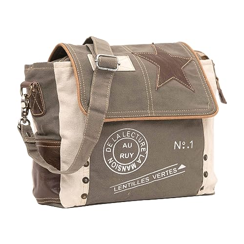 Shy Shy Schultertasche Leder Stern Verstellbarer Ledergriff Canvas Crossbody Bag, Grau/Weiß, Medium von Shy Shy Let’s Touch The Sky