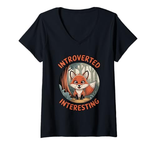 Damen Introvertiert aber interessant - Süßer Fuchswald T-Shirt mit V-Ausschnitt Damen Introvertiert aber interessant - Süßer Fuchswald T-Shirt mit V-Ausschnitt von Shy but Interesting Collection
