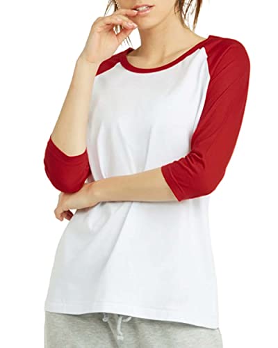 Damen-Baseball-T-Shirt mit 3/4-Ärmeln, Raglan-Shirt, Trikot, Viertelärmel, T-Shirt, weiß / rot, Groß Damen-Baseball-T-Shirt mit 3/4-Ärmeln, Raglan-Shirt, Trikot, Viertelärmel, T-Shirt, weiß / rot, Groß von ShyCloset