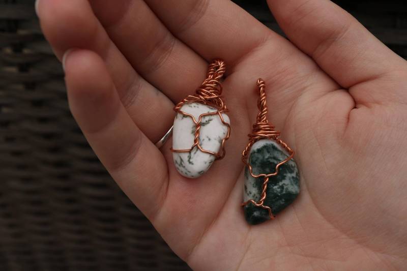 Baum Achat Anhänger, Wire-Wrapped Edelstein, Handgemachte Halskette, Unisex Geschenk Für Ihn Sie, Elegante Heilung Boho Wiccan Kristall Grün Weiß von ShyEclipse