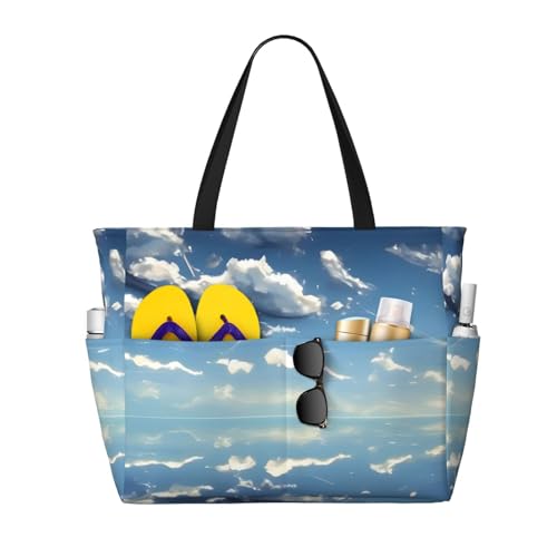 Blauer Himmel und weiße Wolken, große Kapazität, Strand-Reisetasche, Damen-Handtasche ist wasserdicht und sanddicht, geeignet für Reisen, Strandurlaub usw. Blauer Himmel und weiße Wolken, große Kapazität, Strand-Reisetasche, Damen-Handtasche ist wasserdicht und sanddicht, geeignet für Reisen, Strandurlaub usw. von ShyHhts