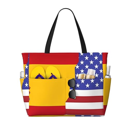 ShyHhts Amerikanische Spanien-Flagge, große Kapazität, Strand-Reisetasche, Damen-Handtasche ist wasserdicht und sanddicht, geeignet für Reisen, Strandurlaub usw., schwarz ShyHhts Amerikanische Spanien-Flagge, große Kapazität, Strand-Reisetasche, Damen-Handtasche ist wasserdicht und sanddicht, geeignet für Reisen, Strandurlaub usw., schwarz von ShyHhts