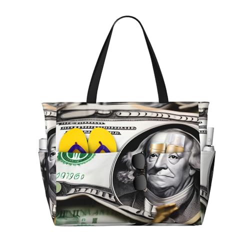 ShyHhts Banknoten-Muster, große Kapazität, Strand-Reisetasche, Damen-Handtasche ist wasserdicht und sanddicht, geeignet für Reisen, Strandurlaub usw. ShyHhts Banknoten-Muster, große Kapazität, Strand-Reisetasche, Damen-Handtasche ist wasserdicht und sanddicht, geeignet für Reisen, Strandurlaub usw. von ShyHhts