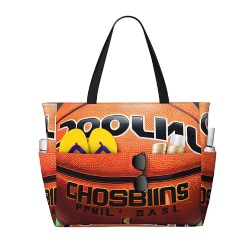 ShyHhts Basketball-Hintergrund, große Kapazität, Strand-Reisetasche, Damen-Handtasche ist wasserdicht und sanddicht, geeignet für Reisen, Strandurlaub usw., Schwarz von ShyHhts