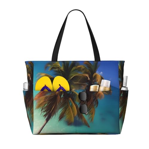 ShyHhts Beach Coconut Sunshine Große Kapazität Strand Reisetasche Damen Handtasche ist wasserdicht und sanddicht, geeignet für Reisen, Strandurlaub usw., schwarz von ShyHhts