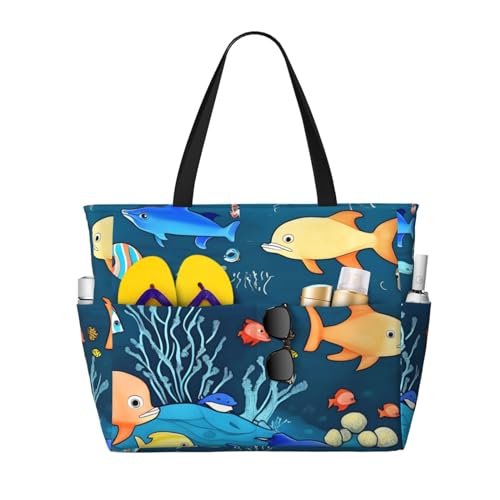 ShyHhts Blaue Unterwasserwelt der Fische, große Kapazität, Strand-Reisetasche, Damen-Handtasche ist wasserdicht und sanddicht, geeignet für Reisen, Strandurlaub usw. ShyHhts Blaue Unterwasserwelt der Fische, große Kapazität, Strand-Reisetasche, Damen-Handtasche ist wasserdicht und sanddicht, geeignet für Reisen, Strandurlaub usw. von ShyHhts