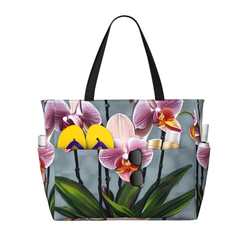 ShyHhts Blooming Orchids Strand-Reisetasche mit großem Fassungsvermögen, Damen-Handtasche ist wasserdicht und sanddicht, geeignet für Reisen, Strandurlaub usw. von ShyHhts