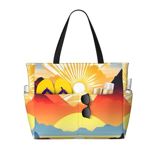ShyHhts Bright Sunrise Strand-Reisetasche mit großem Fassungsvermögen, Damen-Handtasche ist wasserdicht und sanddicht, geeignet für Reisen, Strandurlaub usw. ShyHhts Bright Sunrise Strand-Reisetasche mit großem Fassungsvermögen, Damen-Handtasche ist wasserdicht und sanddicht, geeignet für Reisen, Strandurlaub usw. von ShyHhts