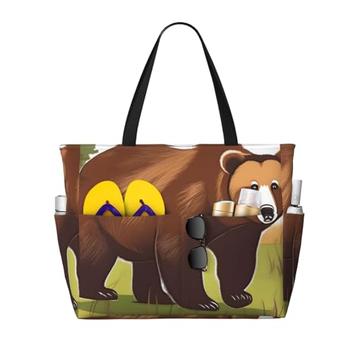 ShyHhts Brown Bear Walking Große Kapazität Strand Reisetasche Damen Handtasche ist wasserdicht und sanddicht, geeignet für Reisen, Strandurlaub usw., Schwarz ShyHhts Brown Bear Walking Große Kapazität Strand Reisetasche Damen Handtasche ist wasserdicht und sanddicht, geeignet für Reisen, Strandurlaub usw., Schwarz von ShyHhts