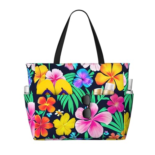 ShyHhts Bunte Blumen, große Kapazität, Strand-Reisetasche, Damen-Handtasche ist wasserdicht und sanddicht, geeignet für Reisen, Strandurlaub usw. von ShyHhts