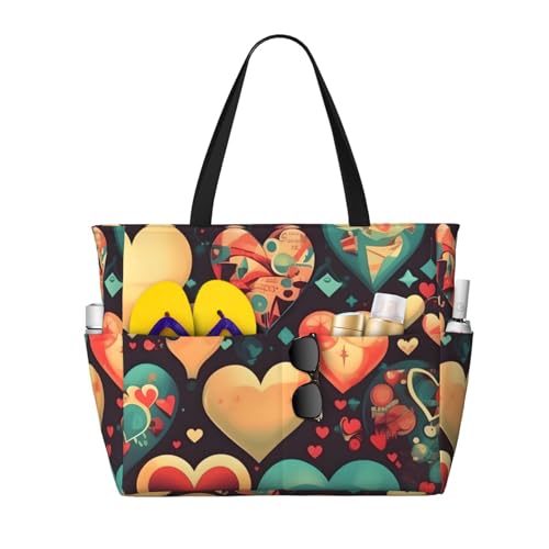 ShyHhts Bunte Herzen, große Kapazität, Strand-Reisetasche, Damen-Handtasche ist wasserdicht und sanddicht, geeignet für Reisen, Strandurlaub usw. ShyHhts Bunte Herzen, große Kapazität, Strand-Reisetasche, Damen-Handtasche ist wasserdicht und sanddicht, geeignet für Reisen, Strandurlaub usw. von ShyHhts