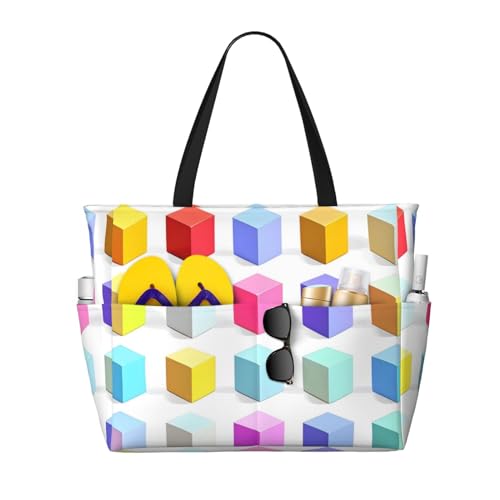 ShyHhts Bunte Würfel große Kapazität, Strand-Reisetasche, Damen-Handtasche ist wasserdicht und sanddicht, geeignet für Reisen, Strandurlaub usw. ShyHhts Bunte Würfel große Kapazität, Strand-Reisetasche, Damen-Handtasche ist wasserdicht und sanddicht, geeignet für Reisen, Strandurlaub usw. von ShyHhts