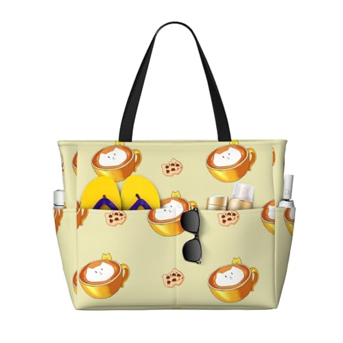 ShyHhts Cartoon-Katze, Kaffee, große Kapazität, Strand-Reisetasche, Damen-Handtasche ist wasserdicht und sanddicht, geeignet für Reisen, Strandurlaub usw. ShyHhts Cartoon-Katze, Kaffee, große Kapazität, Strand-Reisetasche, Damen-Handtasche ist wasserdicht und sanddicht, geeignet für Reisen, Strandurlaub usw. von ShyHhts